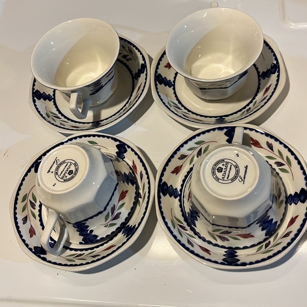 Adams Lancaster set of 4 tea cups and 4 high side saucers